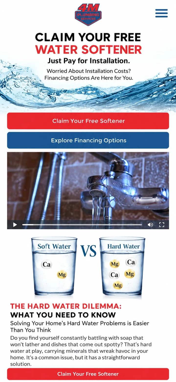 4M Plumbing Services single-column mobile layout visualisation based on the original project