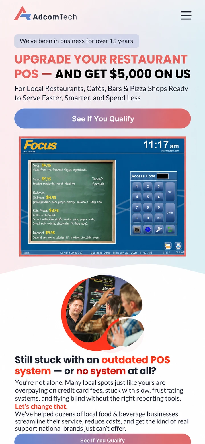 AdcomTech single-column mobile layout visualisation based on the original project