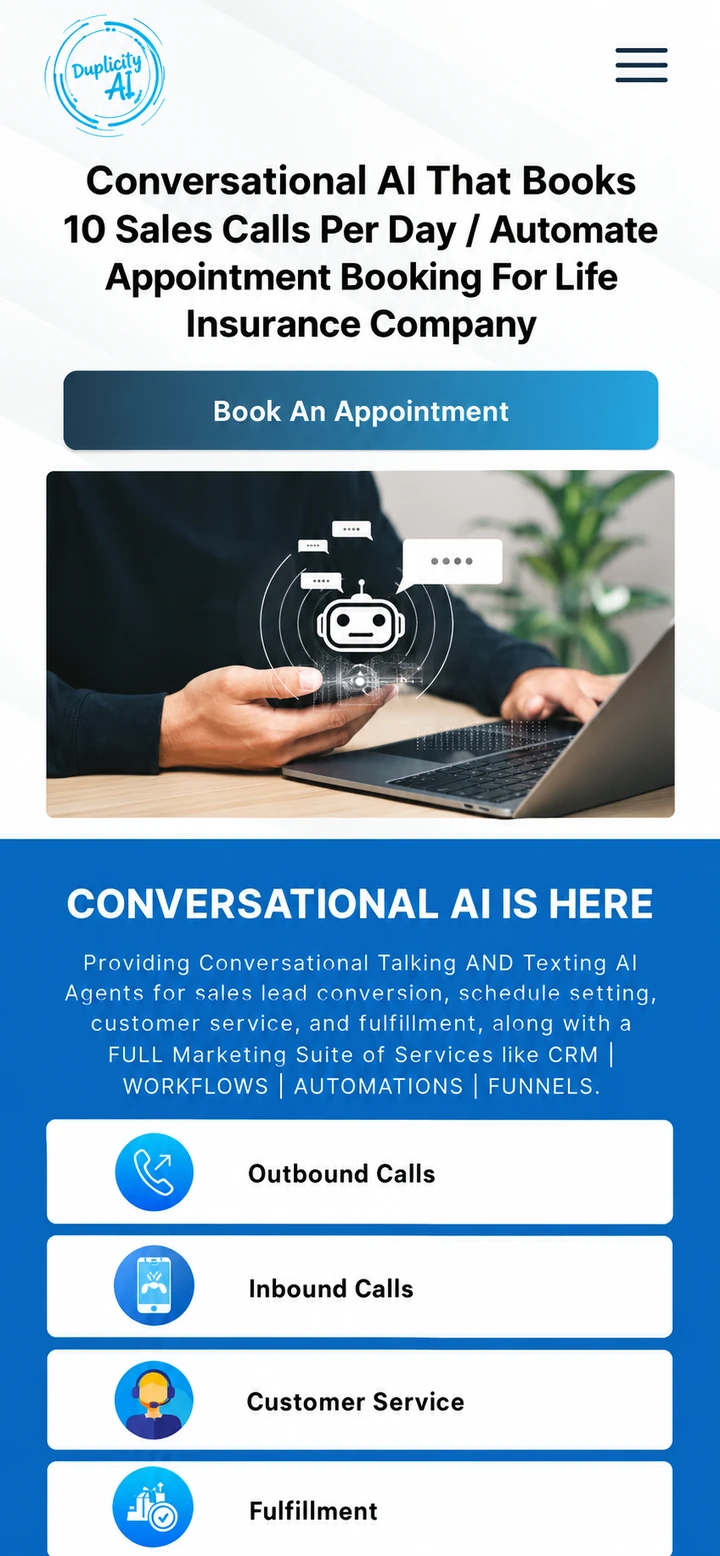 Duplicity AI single-column mobile layout visualisation based on the original project