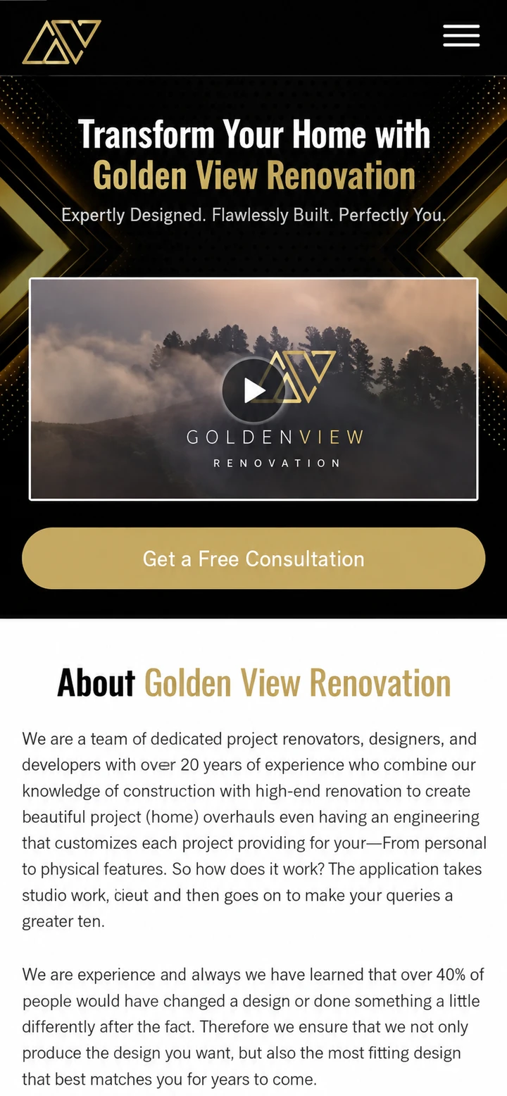 Golden View Renovation single-column mobile layout visualisation based on the original project