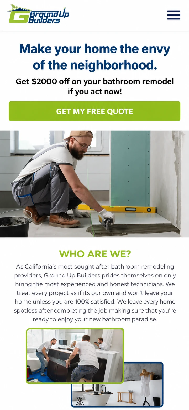 Ground Up Builders single-column mobile layout visualisation based on the original project