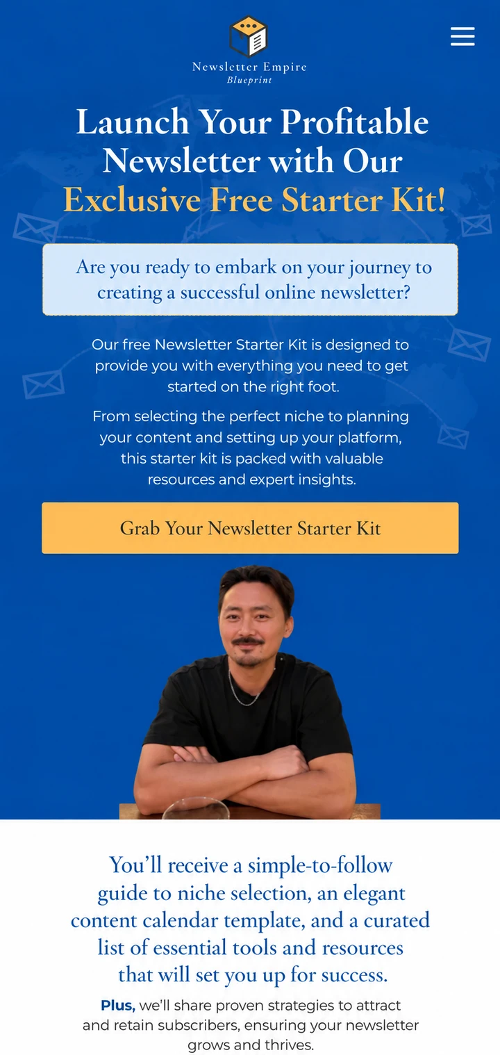Newsletter Empire Blueprint single-column mobile layout visualisation based on the original project