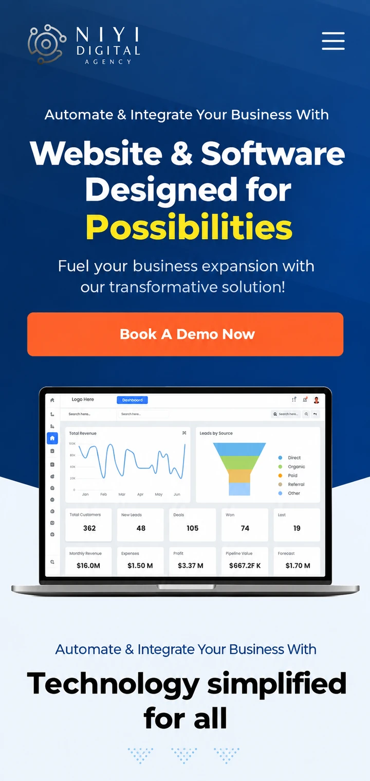 Niyi Digital Agency single-column mobile layout visualisation based on the original project