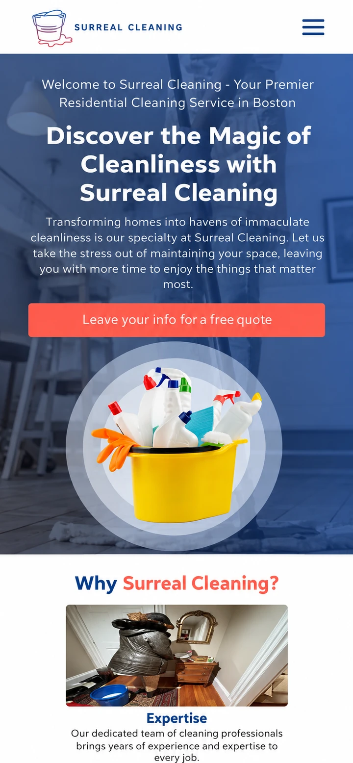 Surreal Cleaning single-column mobile layout visualisation based on the original project