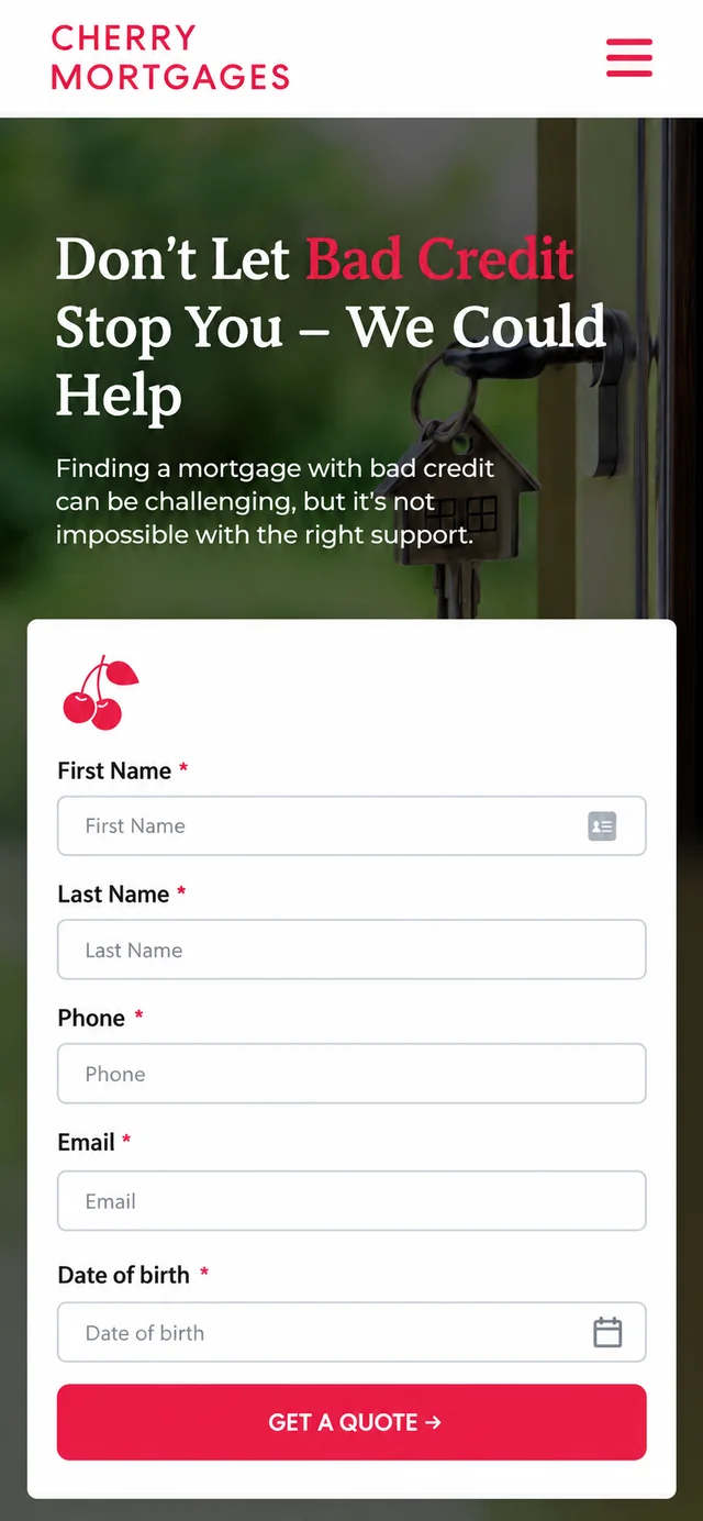 Cherry Mortgages single-column mobile layout visualisation based on the original project