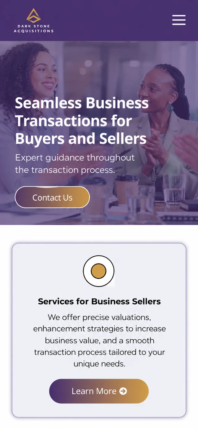 DarkStone Acquisitions single-column mobile layout visualisation based on the original project