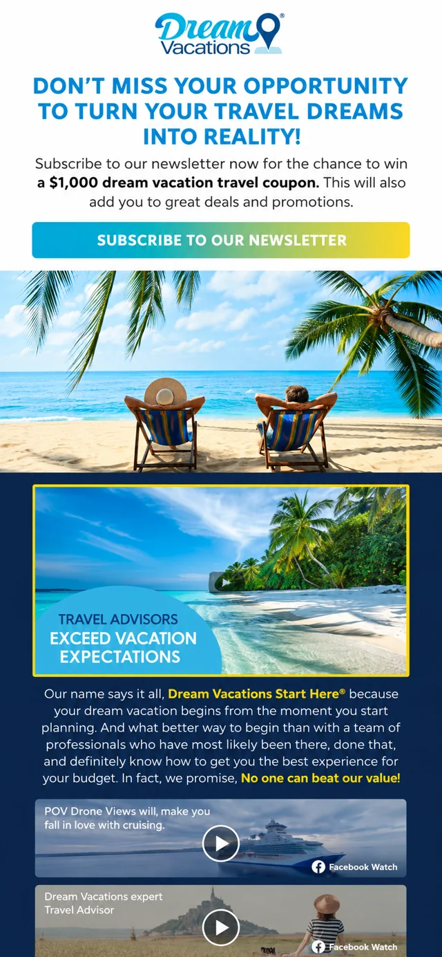 Dream Vacations single-column mobile layout visualisation based on the original project