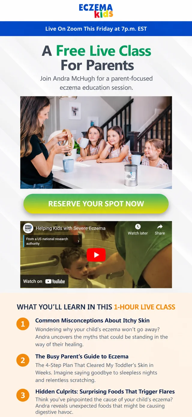 Eczema Kids single-column mobile layout visualisation based on the original project