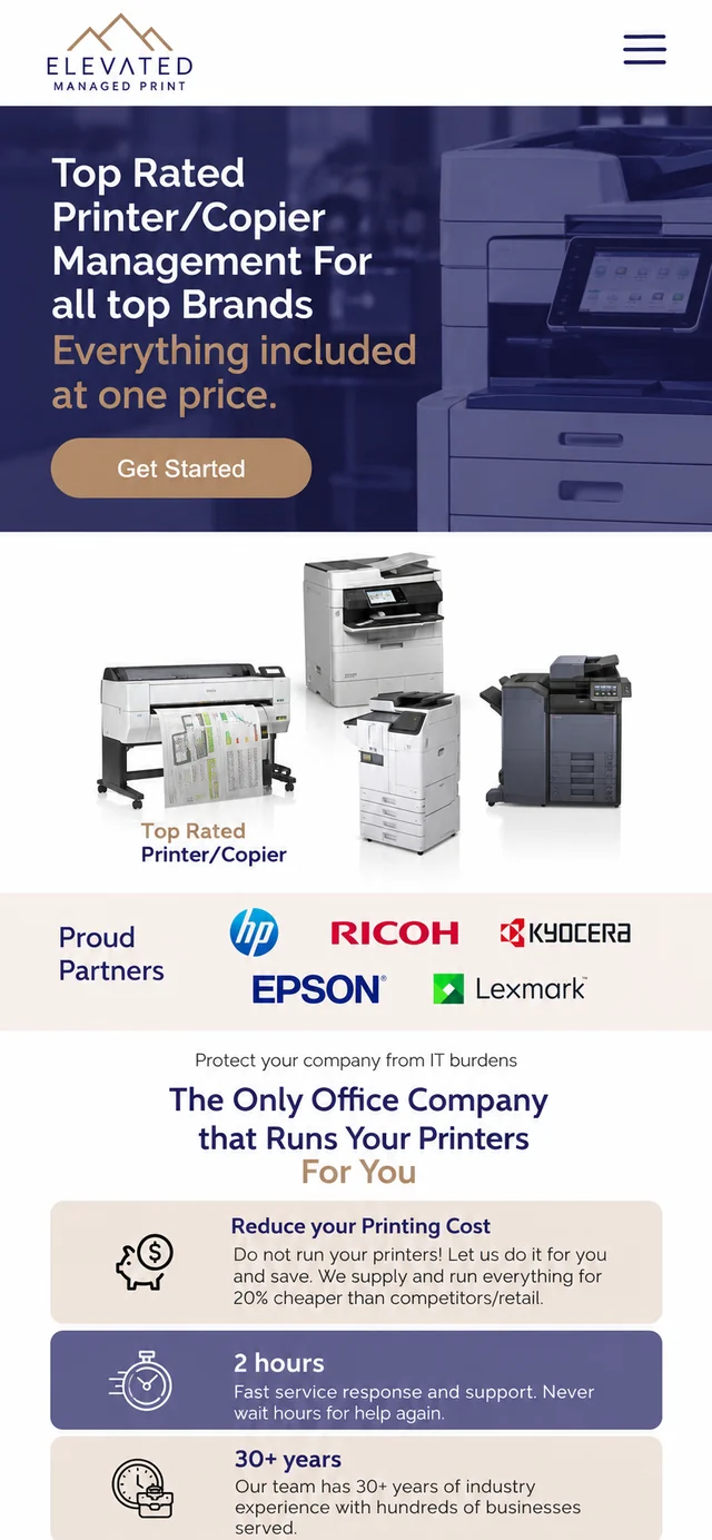 Elevated Managed Print single-column mobile layout visualisation based on the original project
