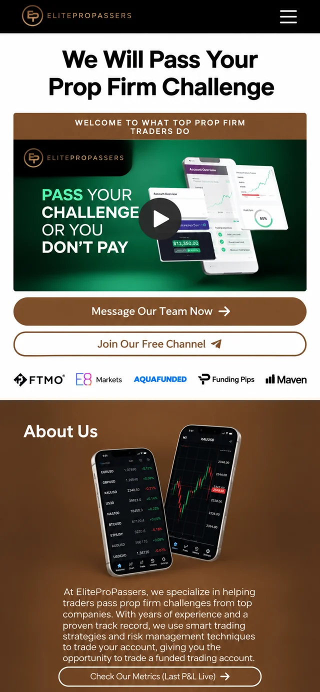 EliteProPassers single-column mobile layout visualisation based on the original project
