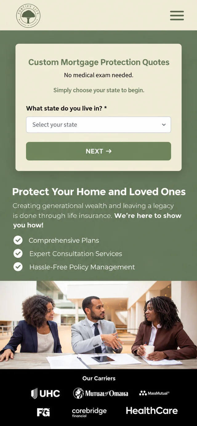Fortify Life single-column mobile layout visualisation based on the original project