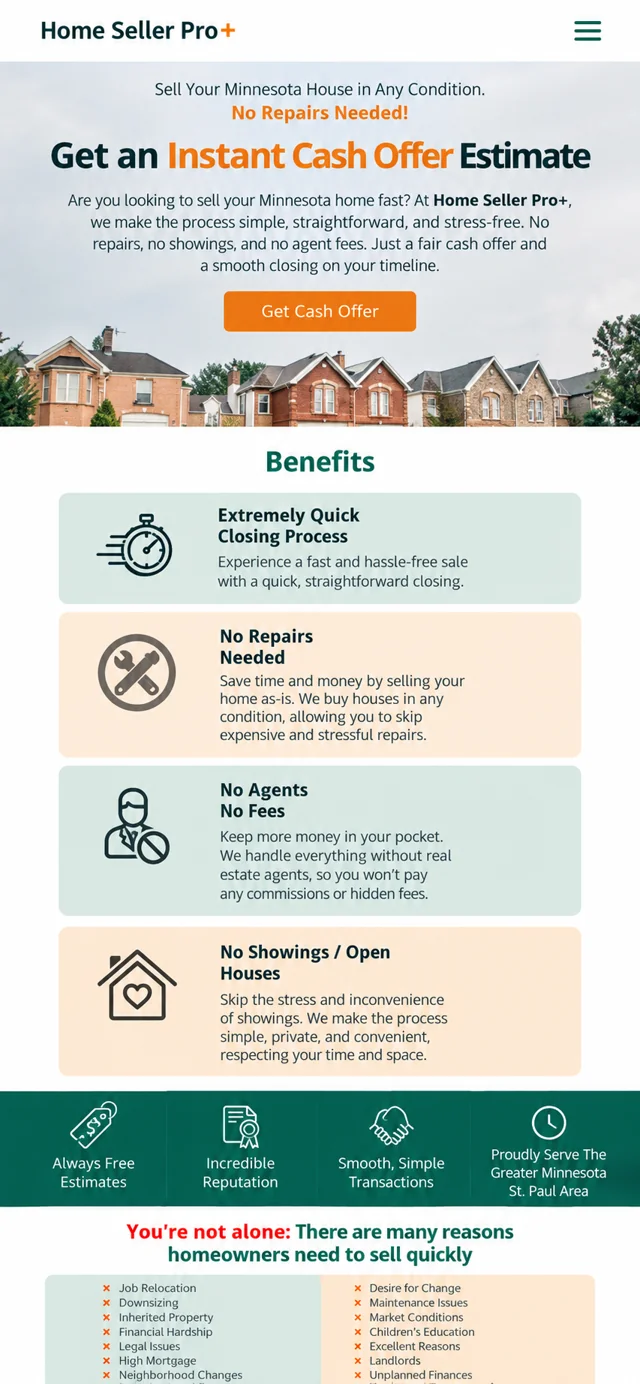 Home Seller Pro+ single-column mobile layout visualisation based on the original project