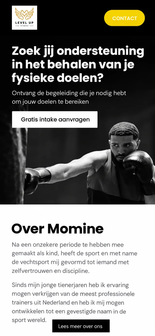 Level Up Fitness single-column mobile layout visualisation based on the original project