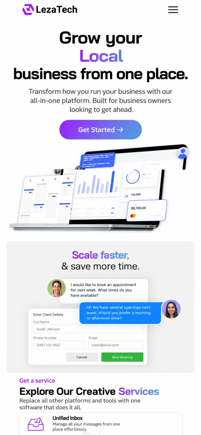 LezaTech single-column mobile layout visualisation based on the original project