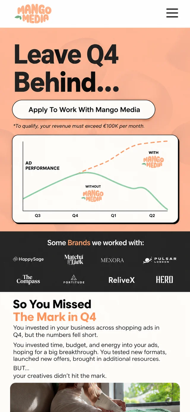 Mango Media single-column mobile layout visualisation based on the original project