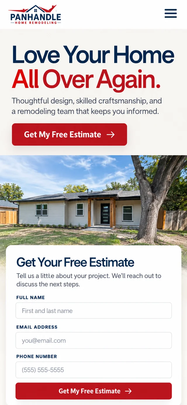 PanHandle Home Remodeling single-column mobile layout visualisation based on the original project