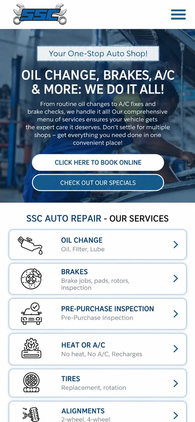 SSC Auto Repair single-column mobile layout visualisation based on the original project