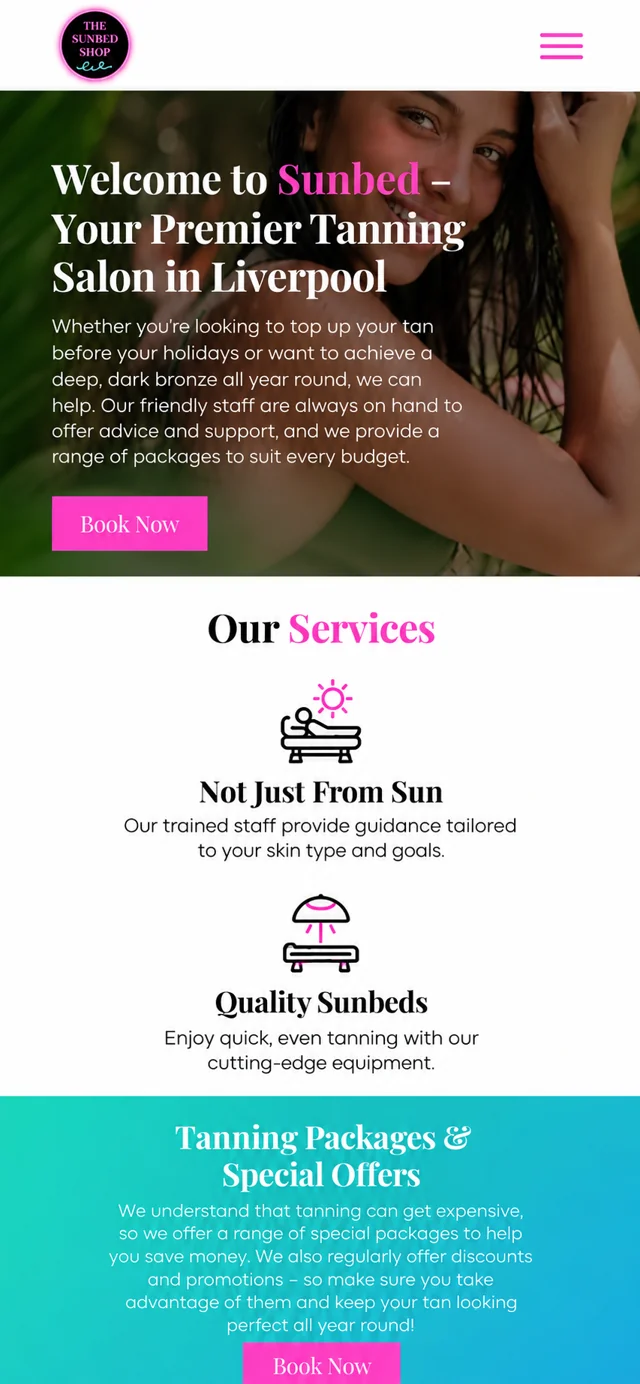 Sunbed single-column mobile layout visualisation based on the original project