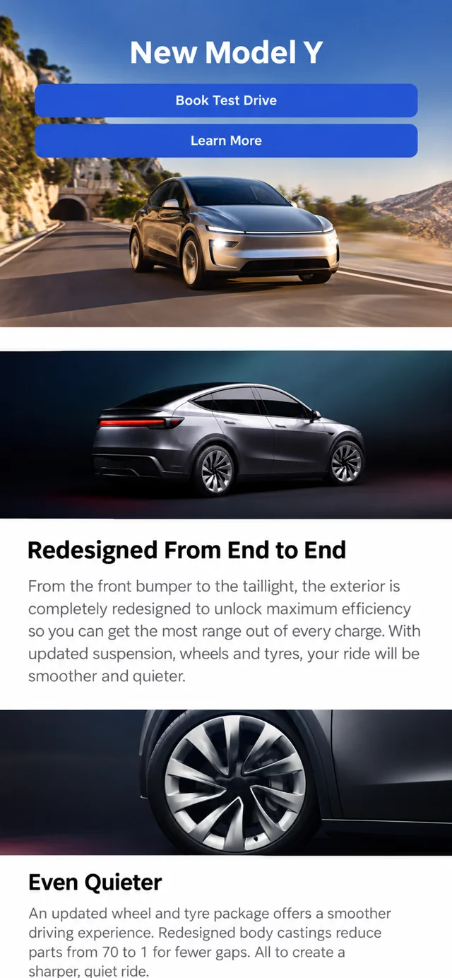 Client-requested automotive design exercise single-column mobile layout visualisation based on the original project