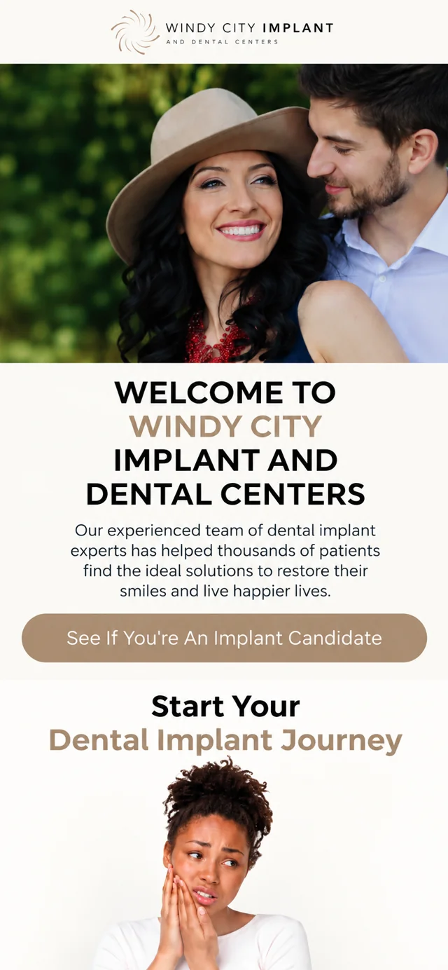 Windy City Implant single-column mobile layout visualisation based on the original project
