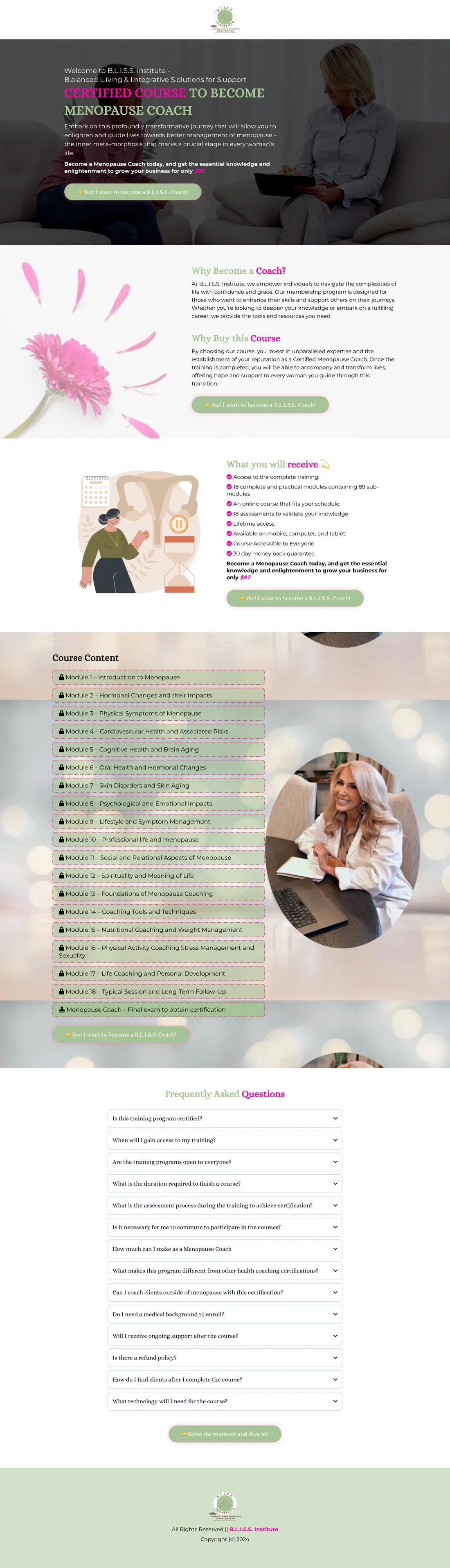 BLISS Institute Membership Funnel full-page screenshot