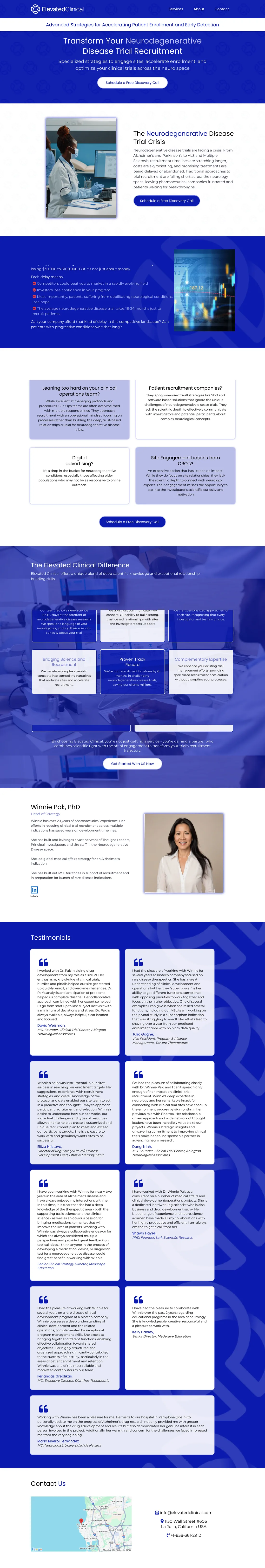 Elevated Clinical Website original clinical trial recruitment consultancy website screenshot