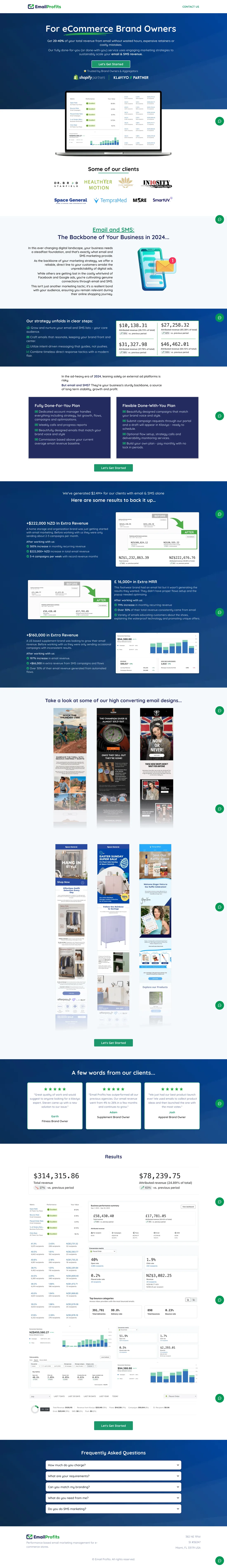 Original Email Profits Email Marketing Website full-page screenshot
