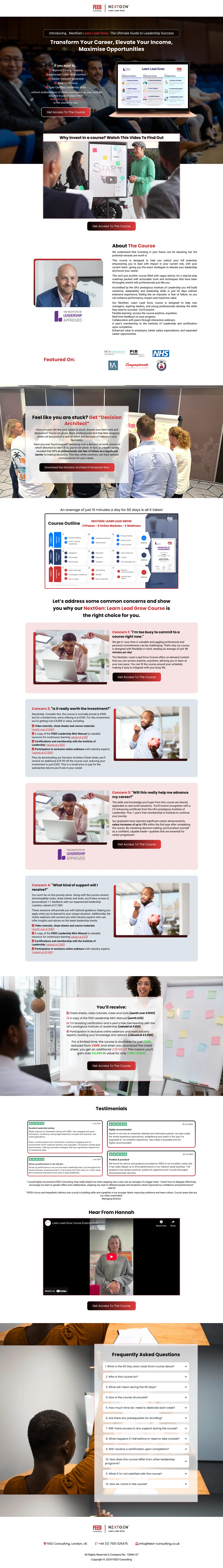 Feed Consulting / NEXT GEN Webinar original leadership course sales page screenshot