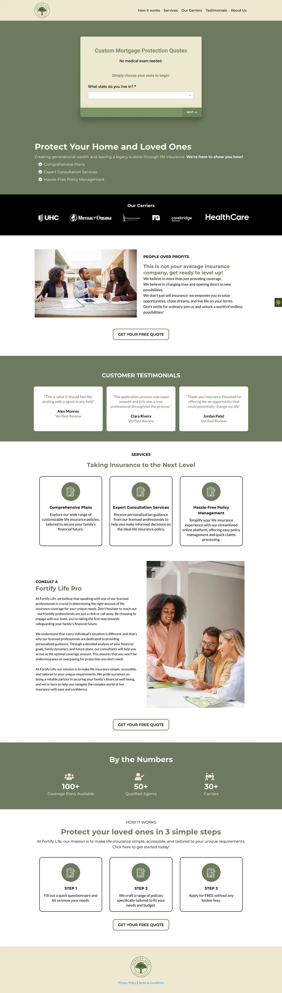 fortify life Website original insurance website with survey screenshot