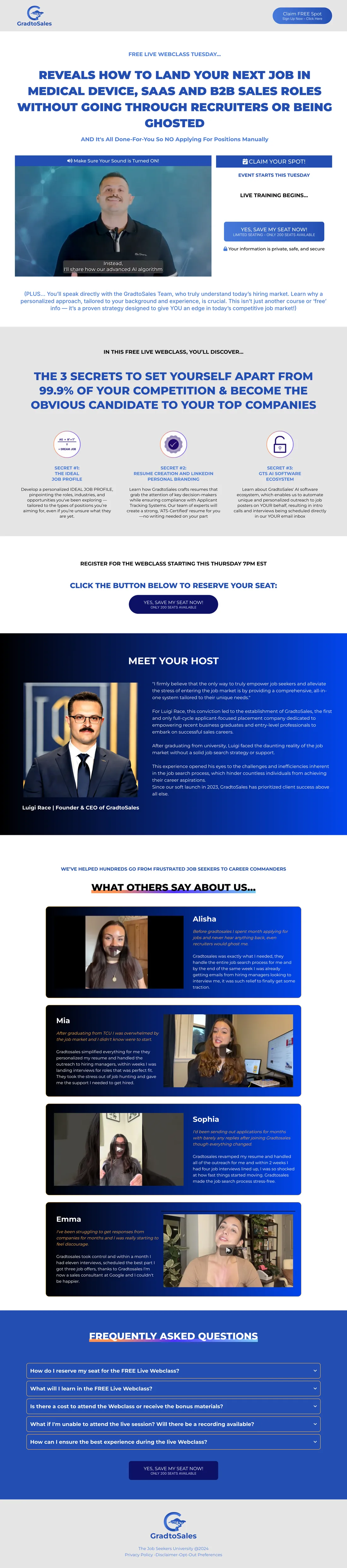 GradtoSales Webinar Funnel screenshot