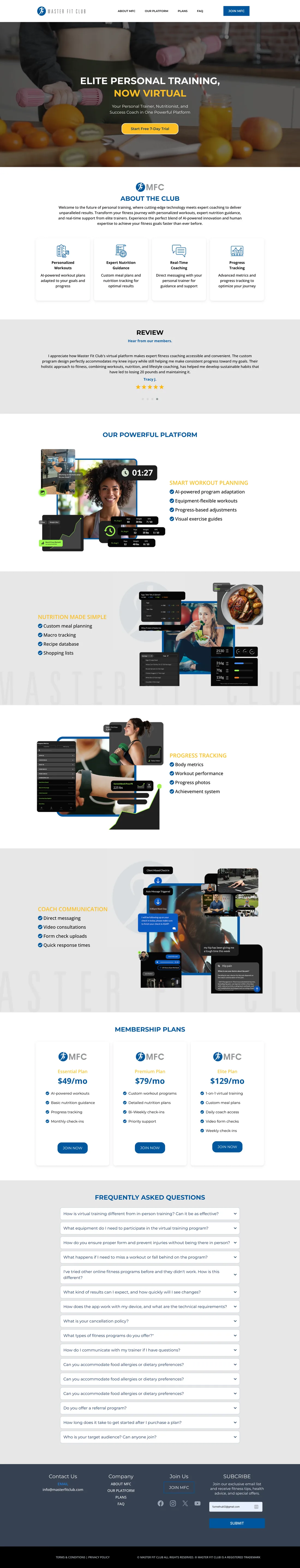 Original Master Fit Club full-page project screenshot, shown at its opening section