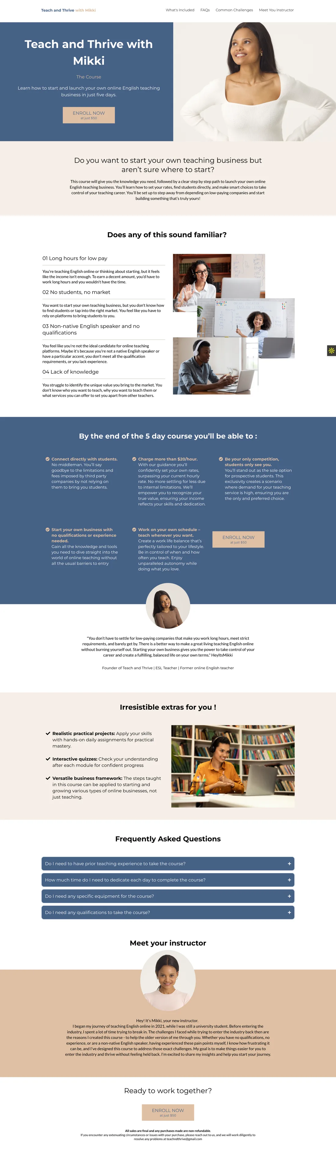 Mikki Thrive and Learn Website original online teaching course sales page screenshot