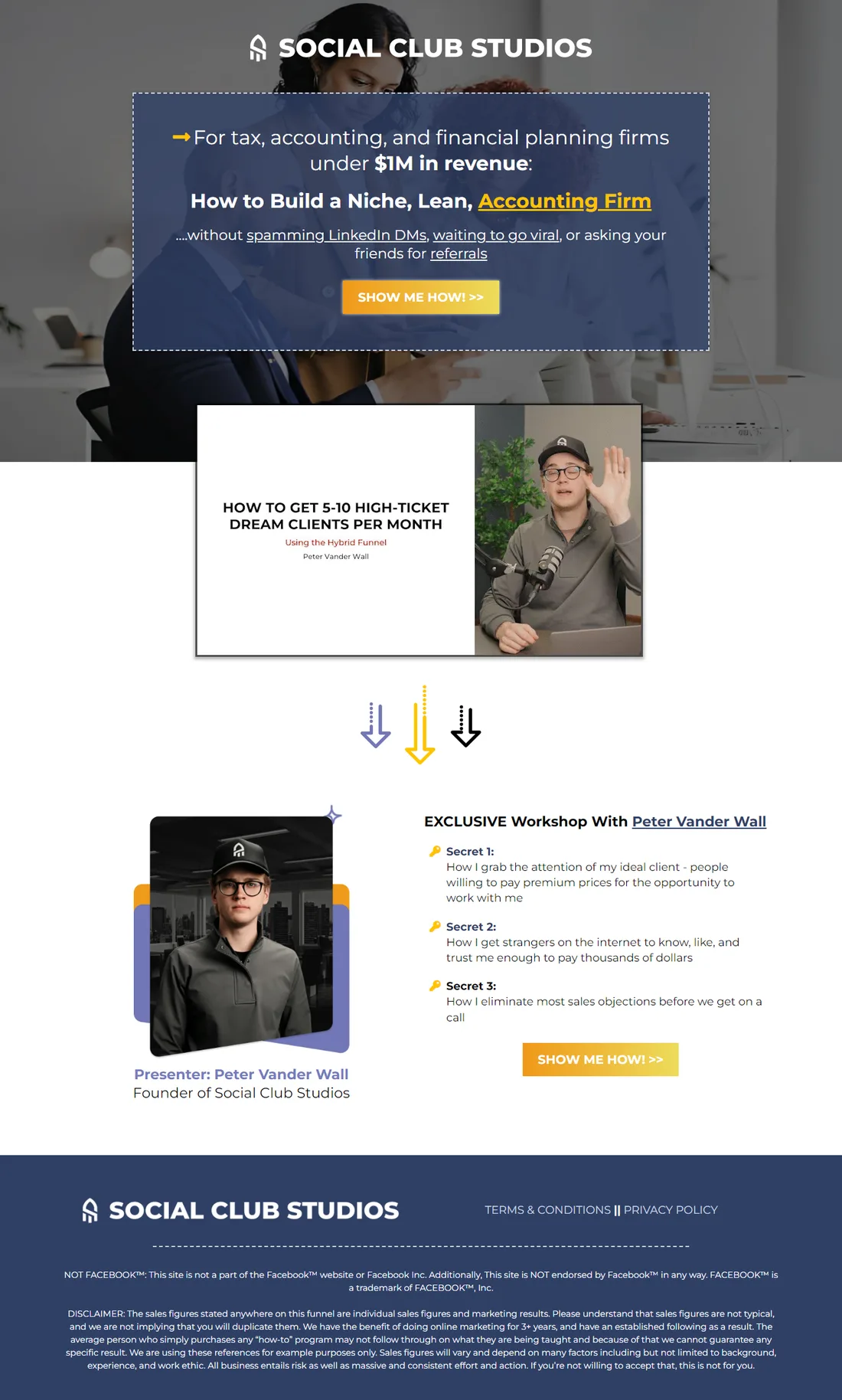 Social Club Studio original video-led workshop registration landing page screenshot