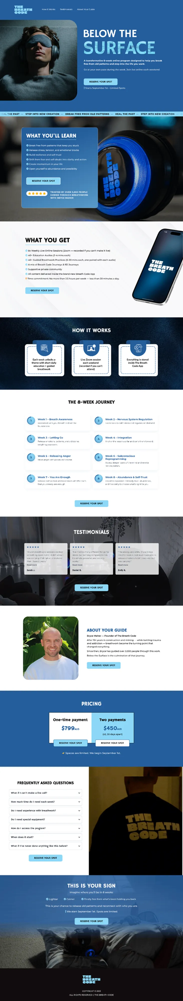 Complete original The Breath Code portfolio page with a documented Australia connection