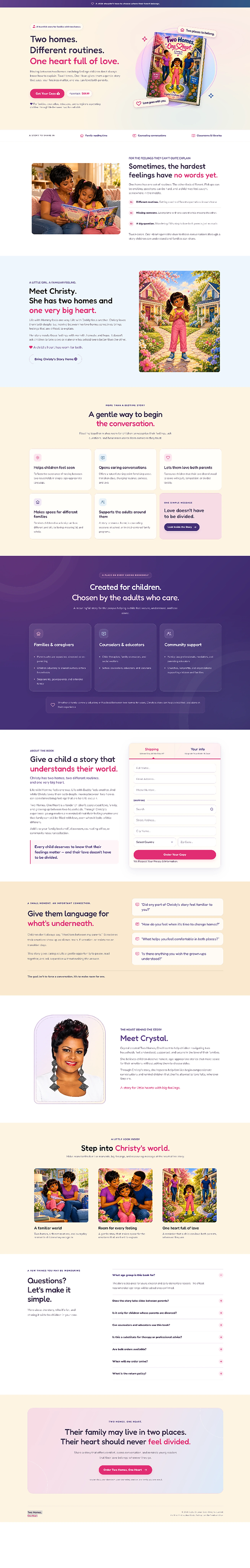 Two Homes, One Heart original children’s book sales funnel screenshot