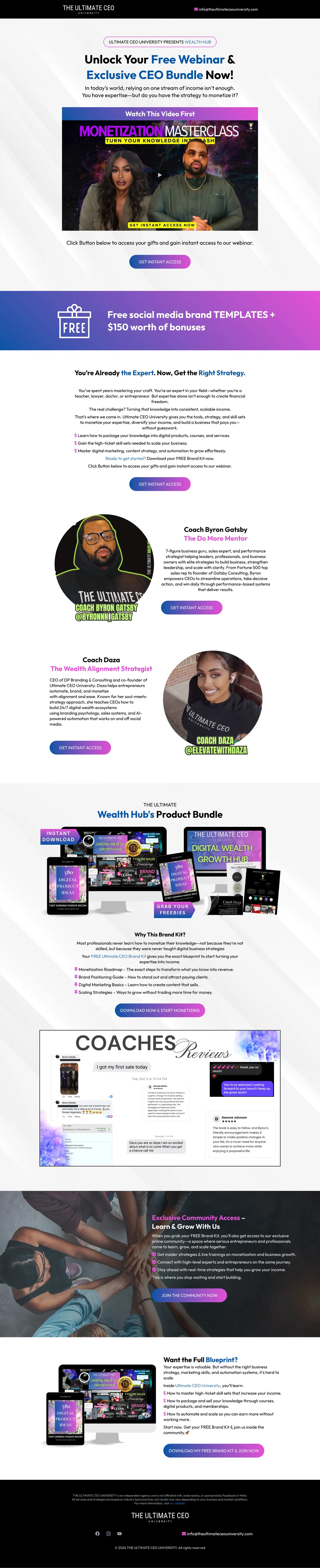 Ultimate CEO University Funnel original webinar and resource-bundle funnel screenshot
