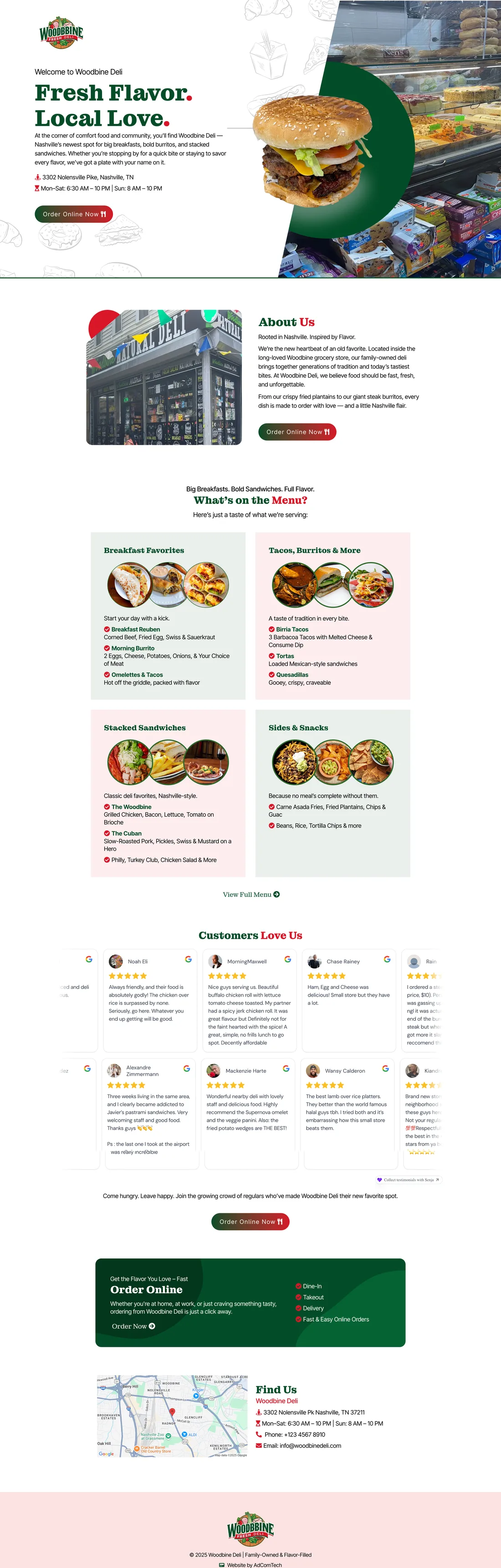 Woodbine Deli Food Website full-page screenshot