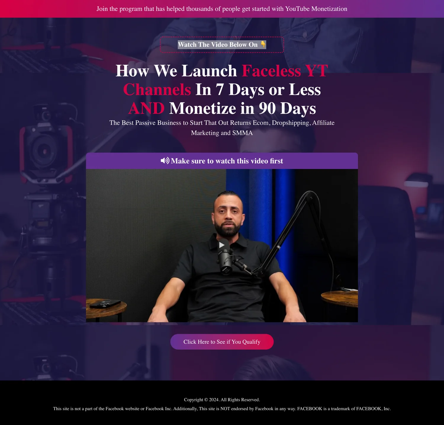 YouTube Automation VSL original video sales letter qualification funnel screenshot