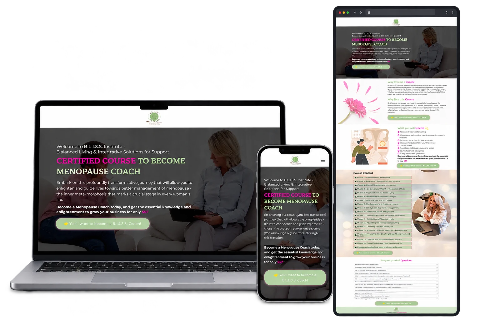 Original project design presented in premium laptop, mobile and framed full-page mockups