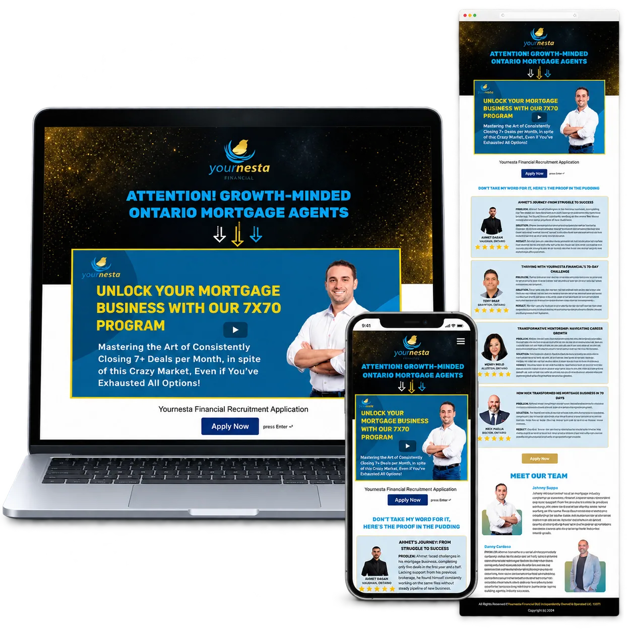 YourNesta VSL Funnel portfolio mockup with desktop laptop, responsive mobile and full-page preview