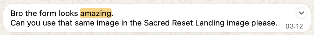 Clayton praised the form design — original WhatsApp screenshot in English